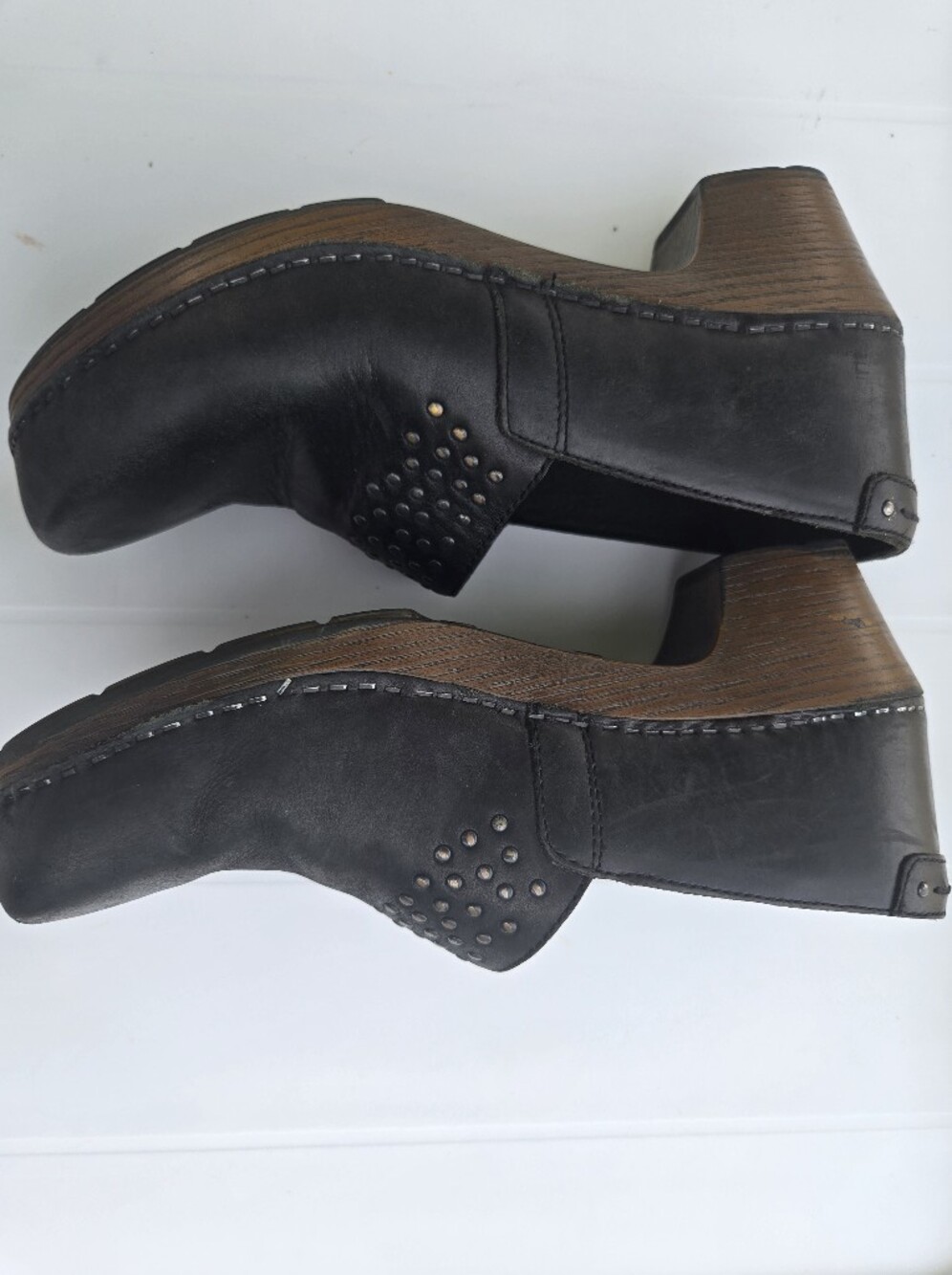 Dansko Black Leather Studded Clog Heels